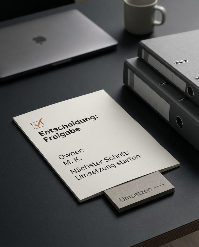 Decision-OS: Entscheidung, Owner und direkter Übergang in die Umsetzung